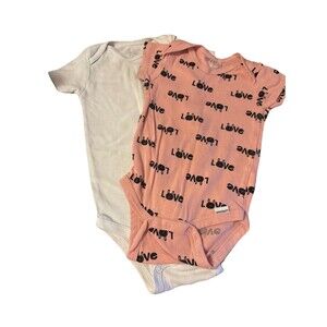 Pair Infant Size 12M Bodysuits Snap Bottom One Piece Carter’s White Gerber Love